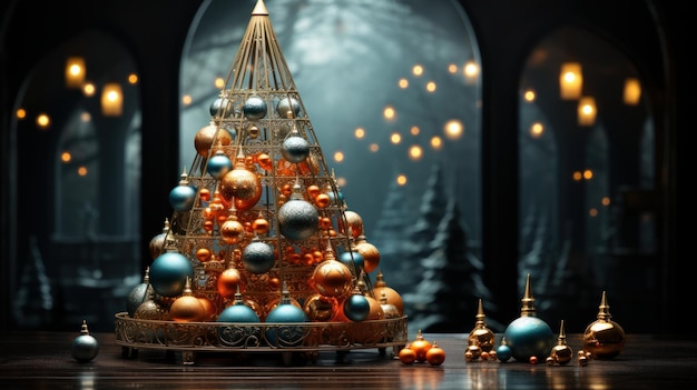 Kerstboom met versieringen door AI gegenereerde illustratie