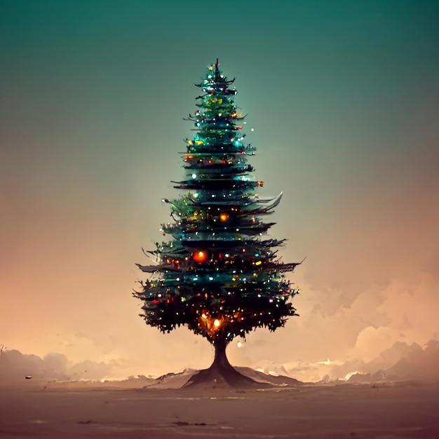 Kerstboom met versieringen en geschenkdozen Vakantieachtergrond Prettige kerstdagen en gelukkig nieuwjaar