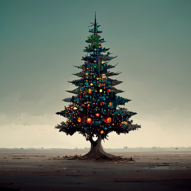 Kerstboom met versieringen en geschenkdozen Vakantieachtergrond Prettige kerstdagen en gelukkig nieuwjaar