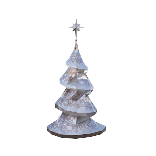 Kerstboom met versieringen, geïsoleerd op een witte achtergrond, 3D illustratie, cg render