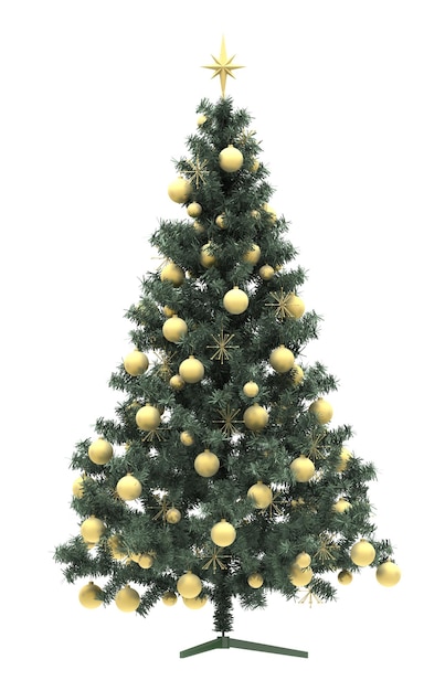 Kerstboom op een witte achtergrond Geïsoleerde 3D illustratie cg render