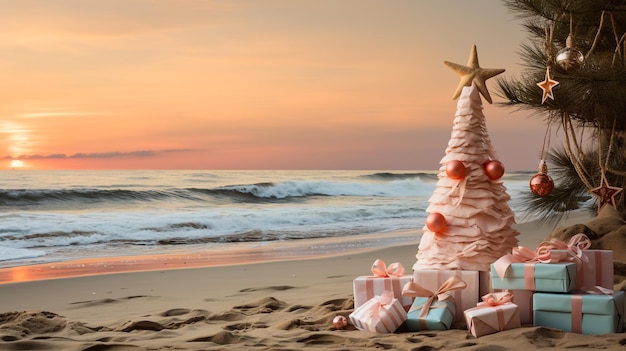 Foto kerstboom op het strand.