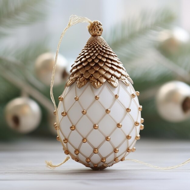 Kerstboom ornament wit goud keramische licht afbeelding AI gegenereerde kunst