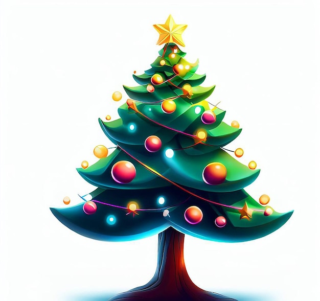 Foto kerstboom pictogram emoji illustratie afbeelding op witte achtergrond smiley