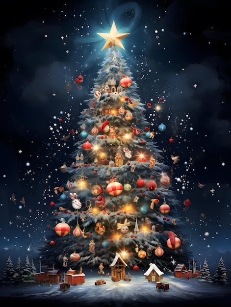 Kerstboom poster kaart achtergrond ontwerp nieuwe jaar illustratie