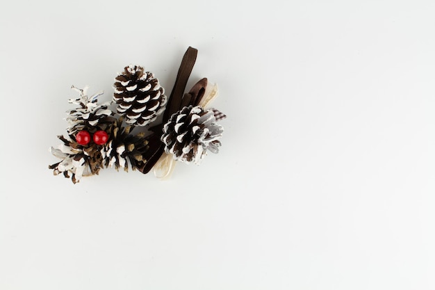 Kerstboom speelgoed dennenappels op een witte achtergrond