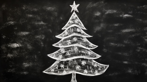 Foto kerstboom tekening op blackboard ai gegenereerd