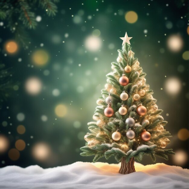 kerstboom versierd met flikkerende lichten glinsterende ornamenten gecentreerd rode achtergrond doordrenkt