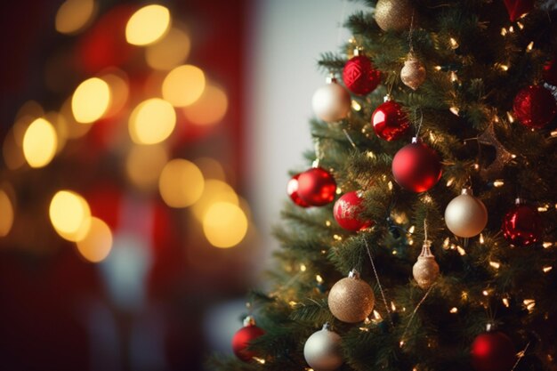 Kerstboom versierd met veel ornamenten decoratie interieur boom en achtergrond gegenereerd AI