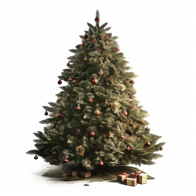 Kerstboom zeer hoge kwaliteit geïsoleerde achtergrond AI gegenereerde illustratie