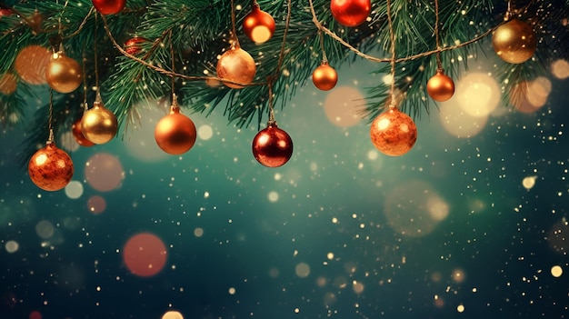 Kerstboomtakken met een slinger en gouden ballen