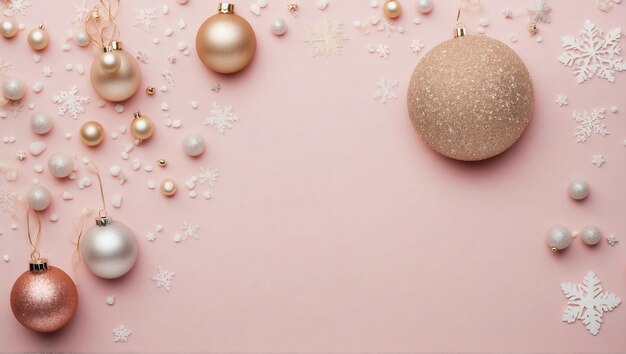 Foto kerstcadeau doos en decoraties op roze achtergrond