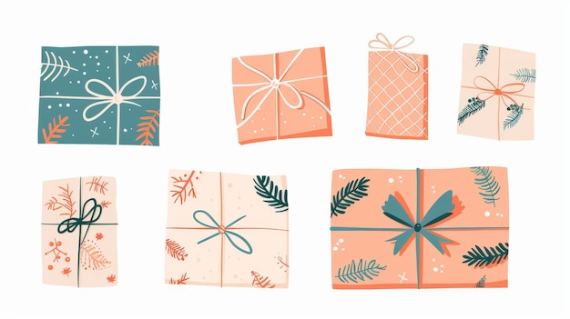 Kerstcadeau doos in feestelijke verpakking met strikboog verjaardagscadeau pakket in papier Verpakt verpakt verrassingsontwerp van rechthoekige vorm Geïsoleerde platte moderne illustratie
