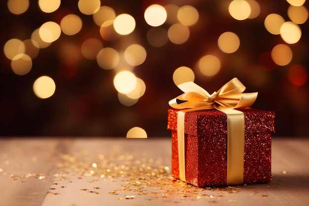 Foto kerstcadeau doos op bokeh achtergrond