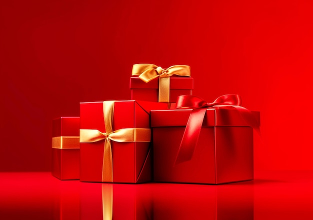 Kerstcadeau in rood papier geïsoleerd op rode achtergrond geschenkdoos