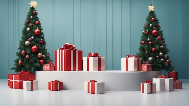 Kerstcadeaudozen met minimale achtergrond gegenereerd door AI