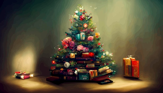 Kerstcadeaus onder de kerstboom kerstillustratie