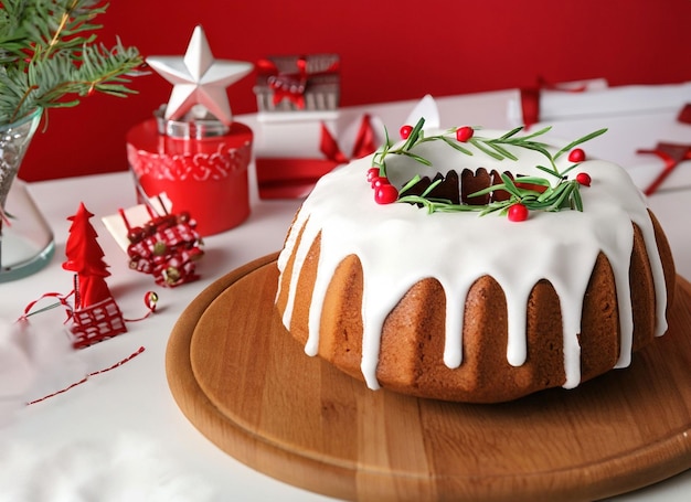 Kerstcakepudding met rode kaarsen