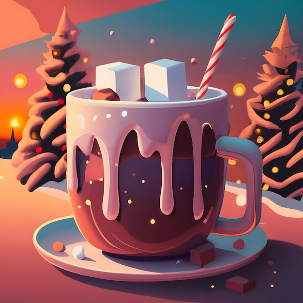 Kerstchokoladedrink met marshmallow