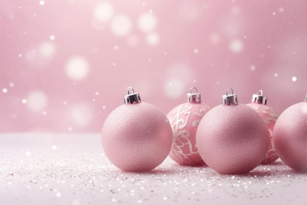 Kerstcompositie Roze kerstversiering op pastelroze achtergrond Generatieve AI-illustratie