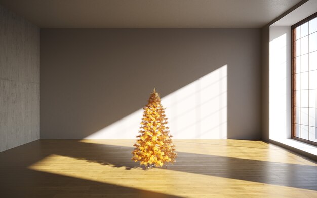 Kerstconcept interieur kamer kerstboom witte kamer interieur met houten vloer