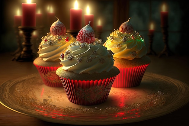 Kerstcupcakes met oppervlakteverlichting