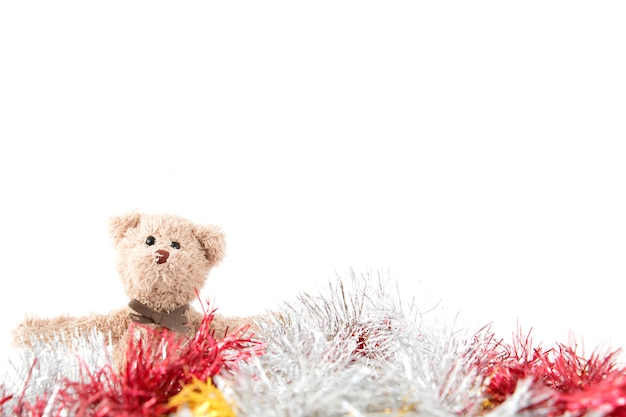 Kerstdecoratie met teddybeer is gelukkig nieuwjaar.