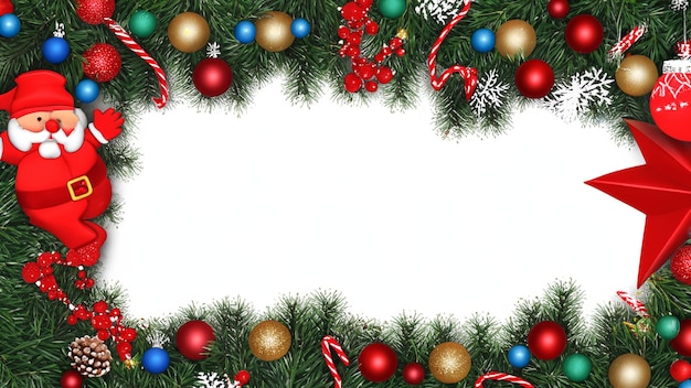 Kerstframe met decoraties op een witte achtergrond