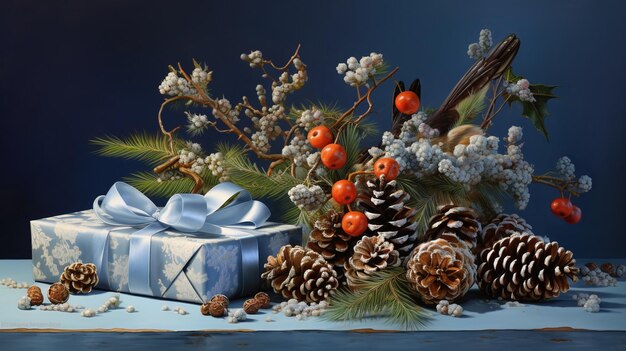 Kerstgerei blauw geschenk op blauwe achtergrond