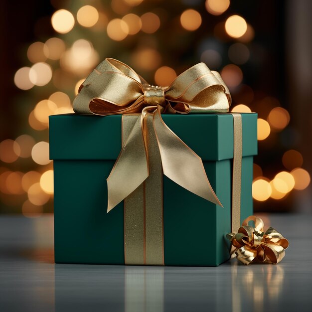 Kerstgroene cadeau doos met gouden lint ai gegenereerd