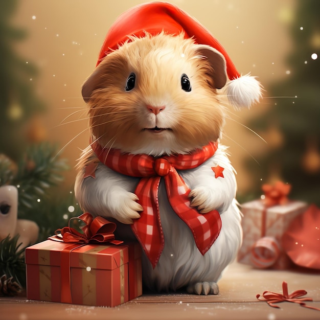 Kersthamster Leuke hamster met kerstcadeau