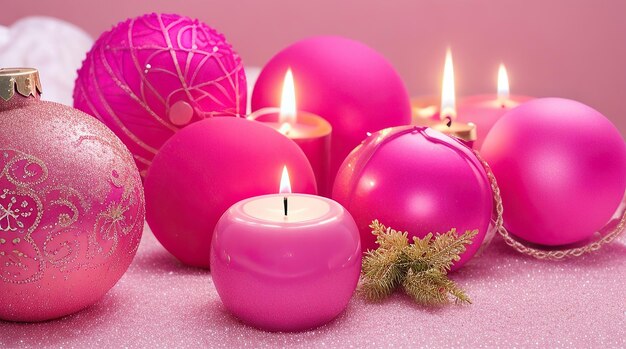 Kerstkaarsen Kerstbomen en Kerstspeelgoed Nieuwjaarsversiering roze tinten trendy kleur