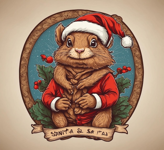 Kerstkaart met hamster in een kerstmanhoed Vector illustratie