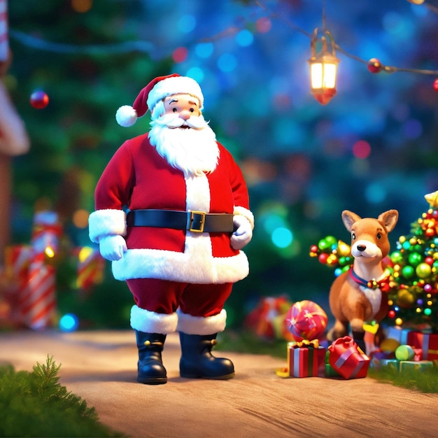 Foto kerstkindertijd en mensenconcept glimlachend met de kerstman op de achtergrond