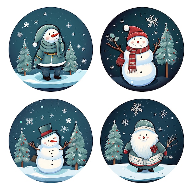 Kerstkleur grappige schattige sneeuwman cartoon personage elementen icoon collectie set