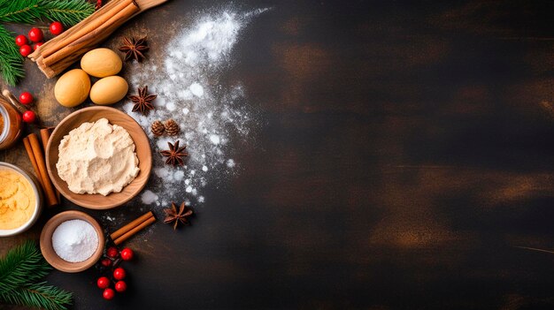 Kerstkoekjes en ingrediënten op de tafel Generatieve AI Voedsel