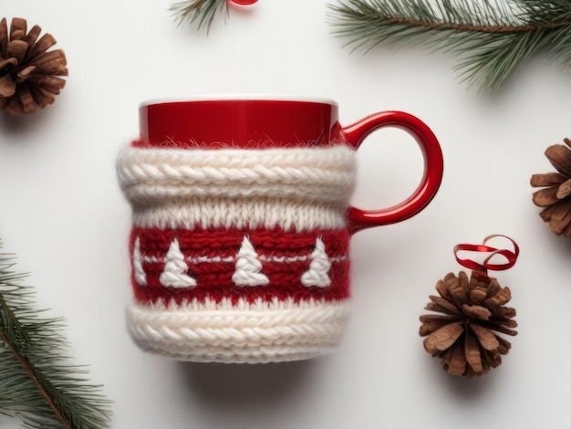 Kerstkop koffie die geniet van de geur in een feestelijke sfeer