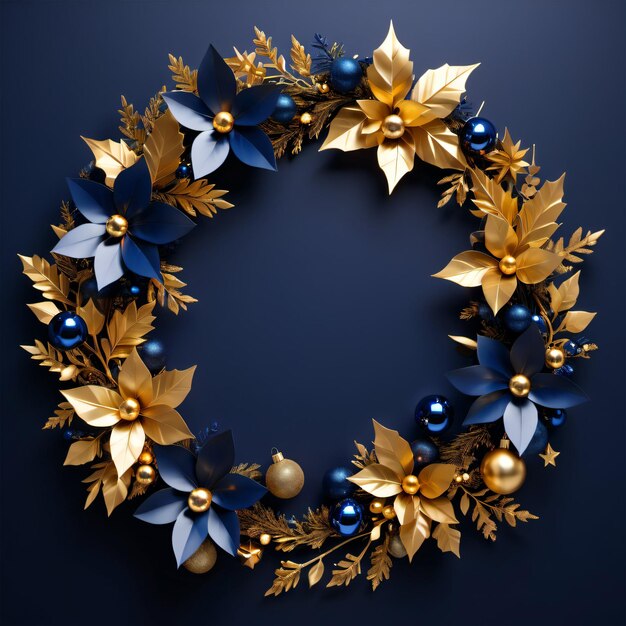 Kerstkrans goud en indigo blauw