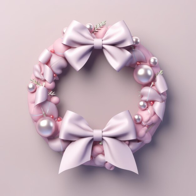 Kerstkrans met delicate roze linten en kleine parels