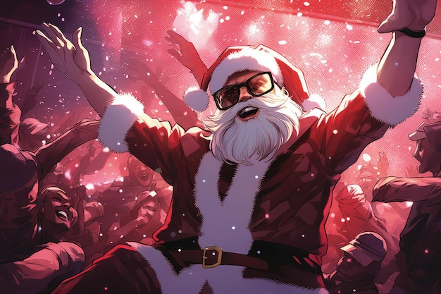 Kerstman dansen op een rave party manga stijl strip