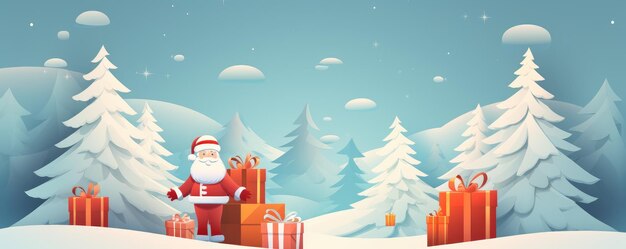 Kerstman die in het winterwoud woont kerstkaart illustratie panorama Generative ai