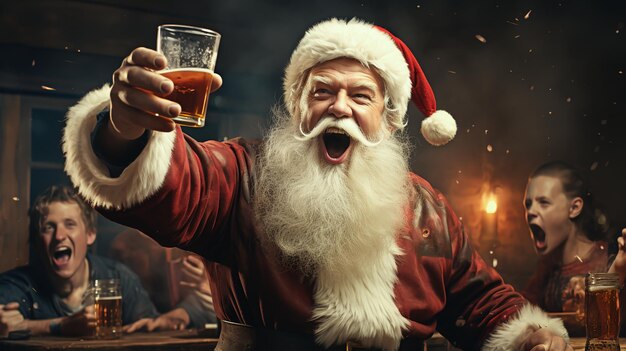 Kerstman drinkt een glas bier Generatieve Ai