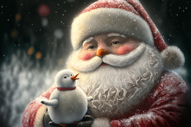 Kerstman een sneeuwpop een vakantiesamenstelling en een kerstachtergrond