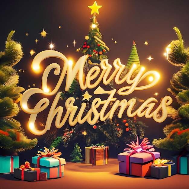 Kerstman hoge details 8k kleur kerstboom gezelschapsdieren Sterren fotoposter 3d render typ