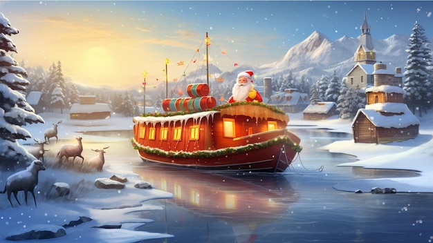 Kerstman komt in schip