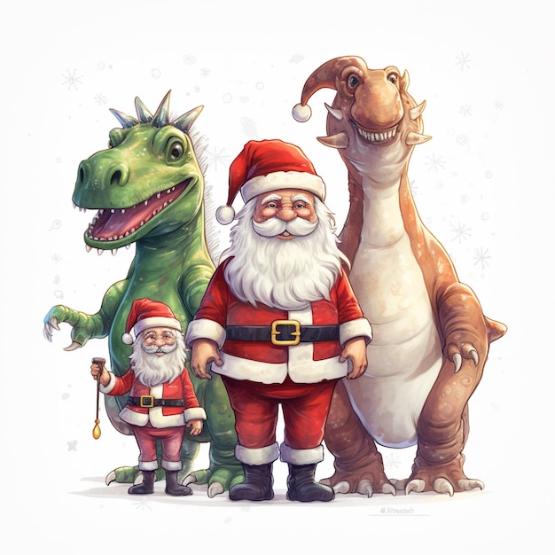 Kerstman met dinosaurus voor kerstfeest op witte achtergrond