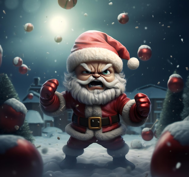 Kerstman met kerstboom en sneeuw achtergrond Premium Foto