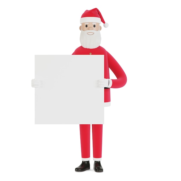 Kerstman met spandoek. Voor kerstkaarten, spandoeken en etiketten. 3D illustratie in cartoon-stijl.