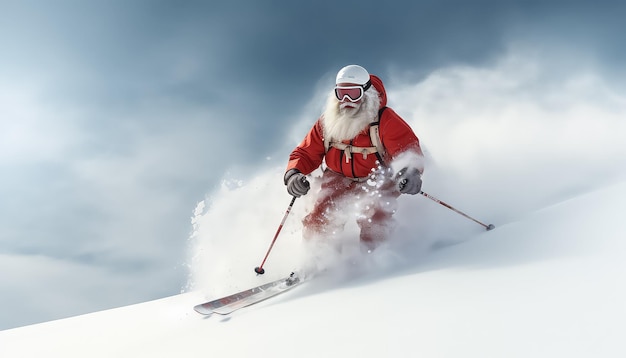 Kerstman skiën in de bergen