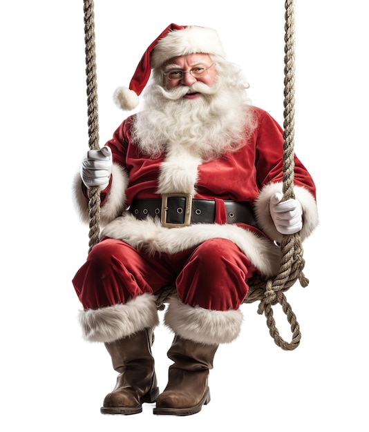 Kerstman zwaait op een touw geïsoleerd op een witte of doorzichtige achtergrond